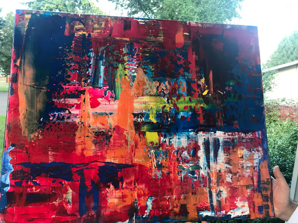 “Beaten Zone” abstract acrylic painting on stretched canvas by USMC Veteran artist