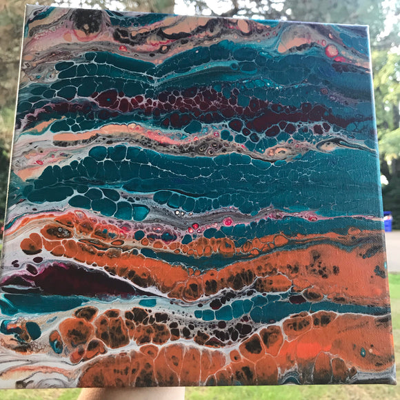 “East Cape” Original waves acrylic pour painting by Oregon artist