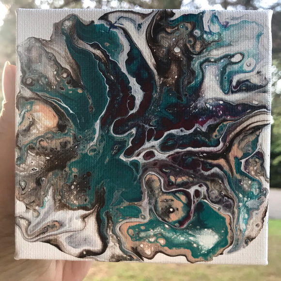 “Spiny Oyster Turquoise” Original acrylic pour mini painting by Oregon artist
