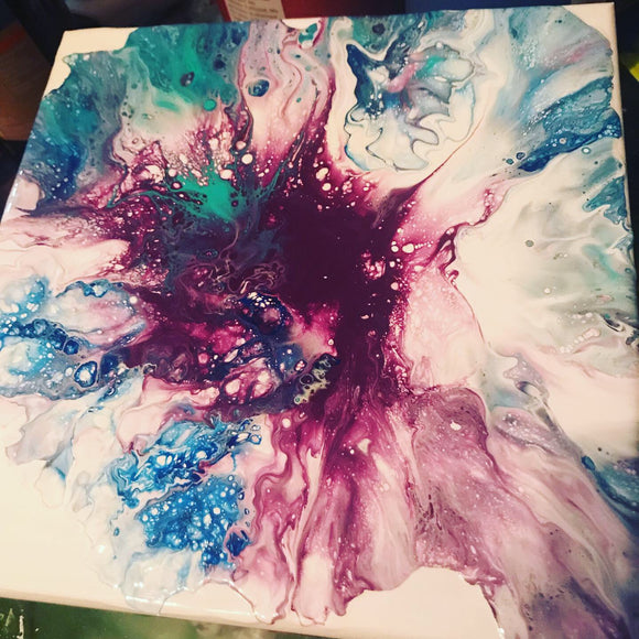 Purple Hibiscus Original Acrylic Dutch Pour Painting